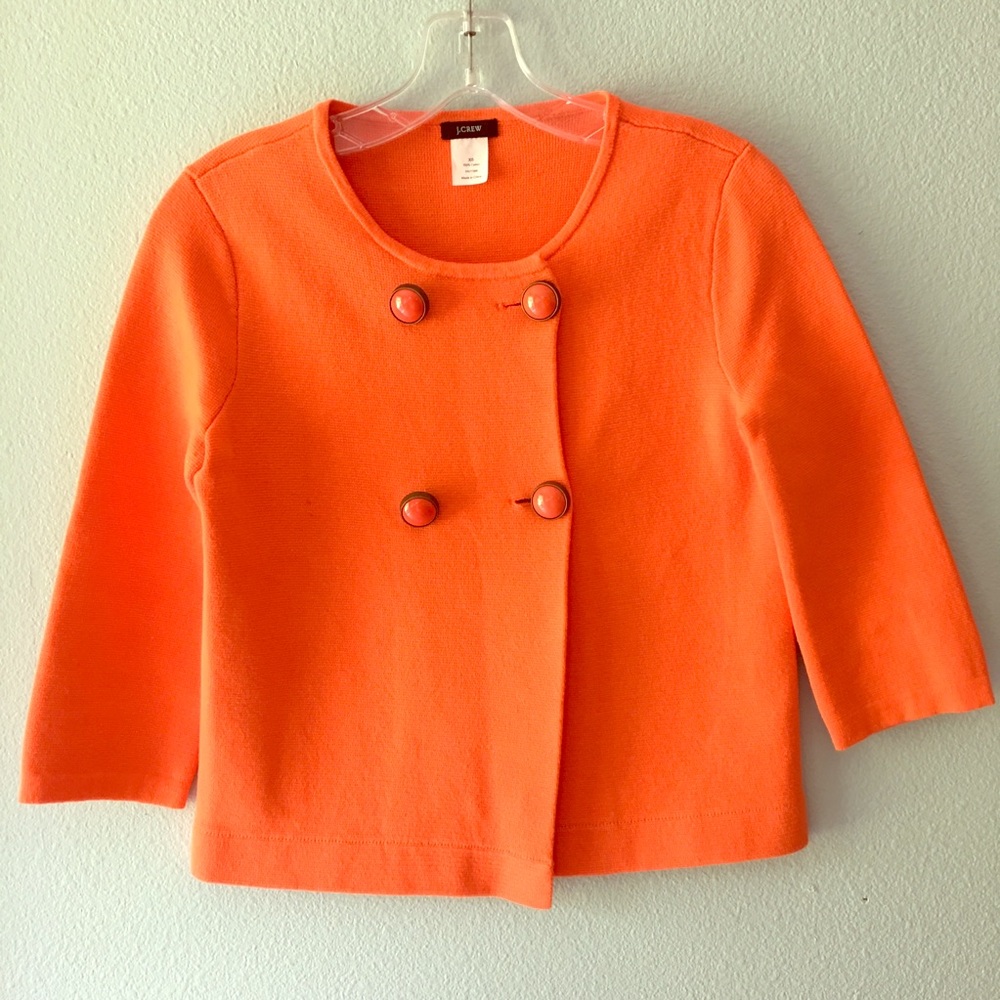 J. Crew orange knit 70s short button jacket XS